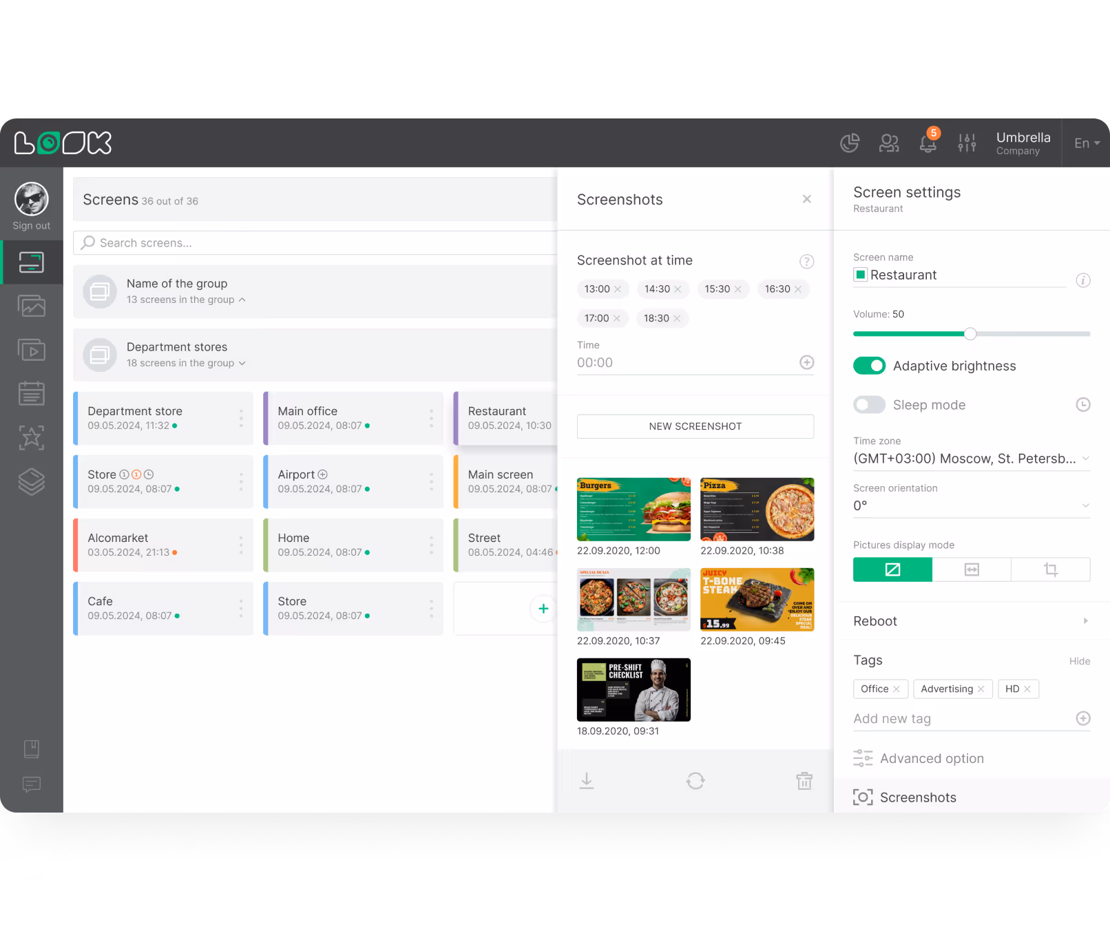 Proof-of-play Digital Menu Dashboard